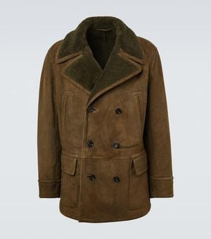 Ralph Lauren Shearling-Trimmed Double-Breasted Suede Jacket - Green