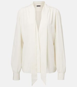 Tom Ford Tie-Neck Silk Crepe De Chine Blouse - White