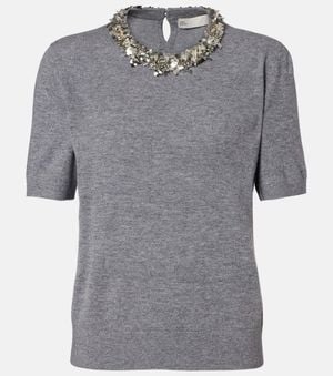 Tory Burch Top En Laine Et Cachemire A Ornements - Gris