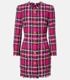 Balmain Plaid Cotton And Wool-Blend Minidress - Red