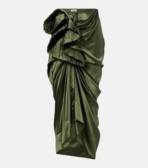 Dries Van Noten Gathered Silk-Blend Satin Midi Skirt - Green