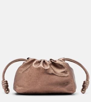 Loewe Flamenco Mini Metallic Leather Clutch - Brown