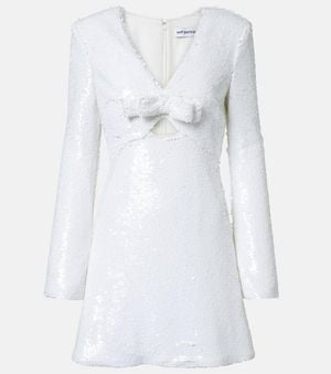 Self-Portrait Abito Corto Con Paillettes - Bianco