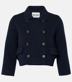 Miu Miu Double-Breasted Cropped Wool Coat - Blue