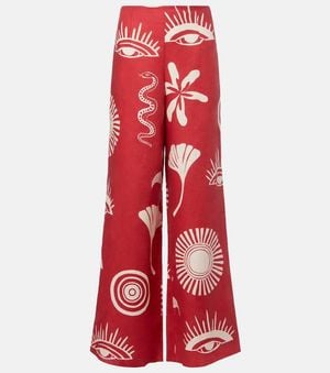 Cala De La Cruz Pantalon Ample Toya Imprime En Lin - Rouge