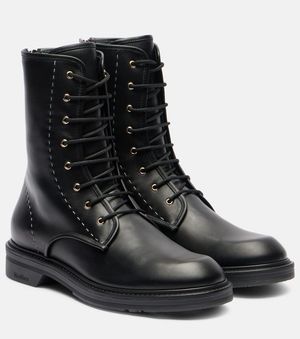 Max Mara Schnuerstiefel Urbancombat Aus Leder - Schwarz