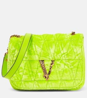 Versace Virtus Small Velvet Shoulder Bag - Yellow