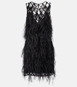 The Attico Feather-Trimmed Minidress - Black