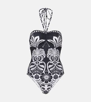 FARM Rio Flowers Leopards Halterneck Swimsuit - White