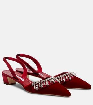 Manolo Blahnik Bequila 30 Embellished Velvet Slingback Court Shoes - Red