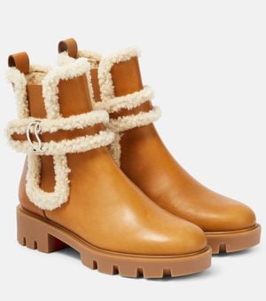 Christian Louboutin Cl Chelsea Shearling-Trimmed Ankle Boots - Brown