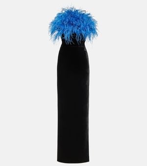 Rasario Feather-Trimmed Gown - Blue