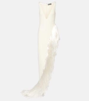 David Koma Fringed Asymmetric Cady Gown - White