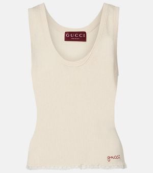 Gucci Ribbed-Knit Cotton Tank Top - Natural