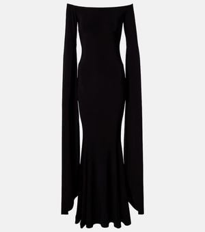 Norma Kamali Draped Off-Shoulder Jersey Gown - Black