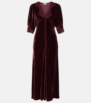 RIXO London Midikleid Simone Aus Samt Mit Spitze - Lila