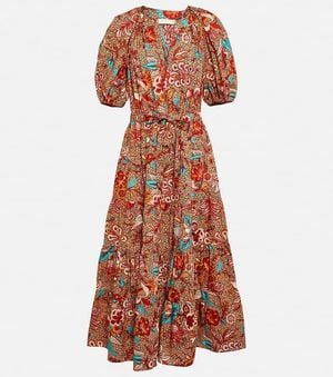 Ulla Johnson Olina Printed Cotton Midi Dress - Orange