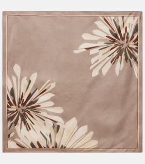 Brunello Cucinelli Floral Silk Twill Scarf - Natural