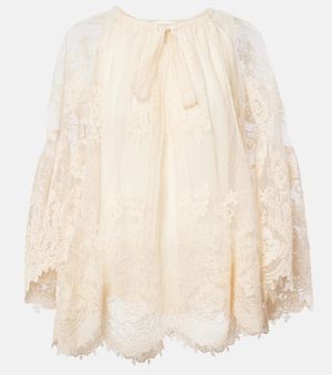 Zimmermann Hypnotic Tie-Neck Floral Lace Blouse - Natural