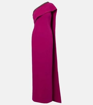 Roland Mouret Caped Embellished Satin Crepe Gown - Purple