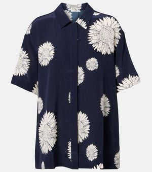 Asceno Montauk Floral Silk Crepe Shirt - Blue