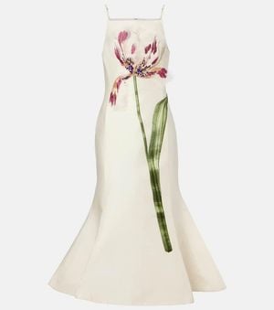 LEO LIN Regina Floral Wool And Silk Midi Dress - White