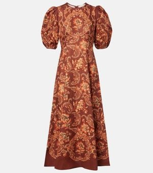 ALÉMAIS Seraphina Printed Linen Midi Dress - Orange