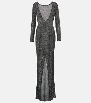 Alessandra Rich Sequined Open-Back Gown - Grey