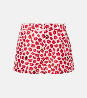Versace Silk Shorts With Strawberry Garden Print - Red