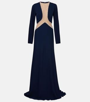 Costarellos Inara Embellished Cutout Tulle Gown - Blue