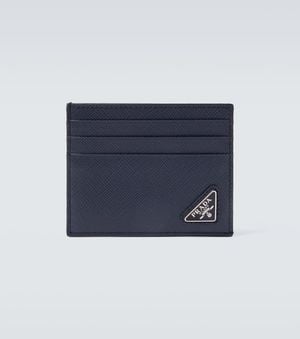 Prada Porte-Cartes En Cuir Saffiano A Logo - Bleu