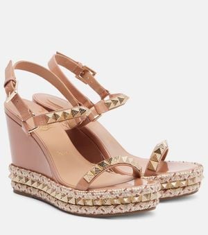 Christian Louboutin Pyraclou 110 Leather Espadrille Wedges - Brown