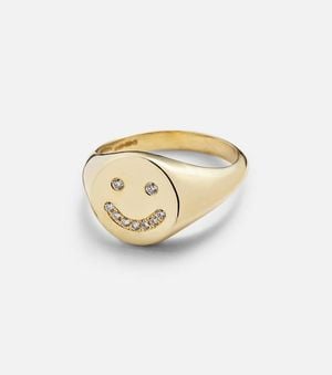 Roxanne First Bague Smiley En Or 14 Ct Et Diamants - Blanc
