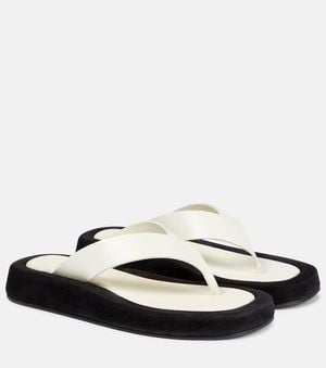 The Row Ginza Two-Tone Leather And Suede Platform Flip Flops - White