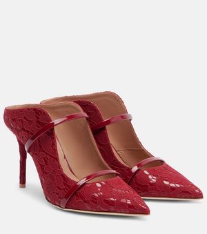 Malone Souliers Mules Maureen 85 En Dentelle Et Cuir - Rouge