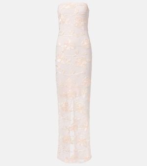 ROTATE BIRGER CHRISTENSEN Embroidered Mesh Maxi Dress - White