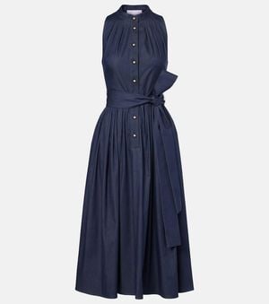 Carolina Herrera Gathered Cotton-Blend Midi Dress - Blue