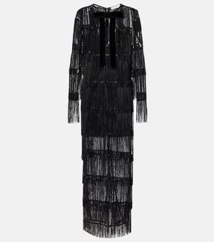 Nina Ricci Robe Longue En Tulle A Sequins - Noir