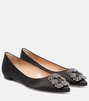Manolo Blahnik Hangisi Crystal-embellished Leather Ballet Flats - Black