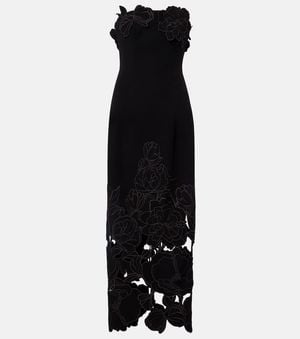 LEO LIN Rayna Floral-Applique Midi Dress - Black