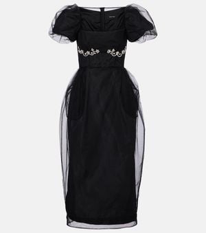 Simone Rocha Embroidered Tulle Midi Dress - Black