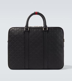Gucci Gg Emblem Debossed Leather Briefcase - Black