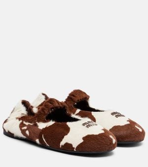 Miu Miu Cow-Print Calf Hair Ballet Flats - Brown
