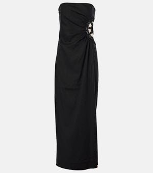 SIR. Dorian Embroidered Linen And Cotton Maxi Dress - Black