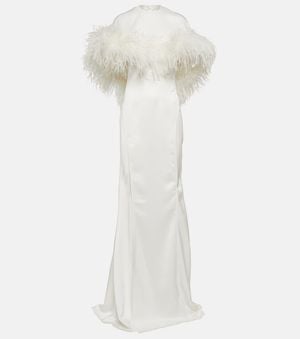 The Attico Robe Longue A Plumes - Blanc