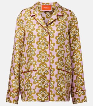 La DoubleJ Chemise De Pyjama En Soie A Fleurs - Marron