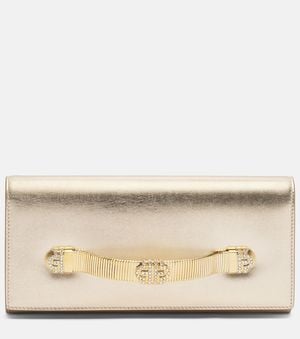 BVLGARI Tubogas Metallic Leather Clutch - Natural