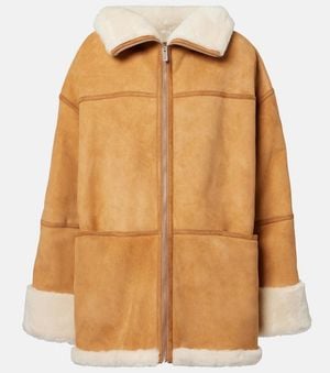 TOTEME Signature Shearling-Lined Suede Jacket - Brown