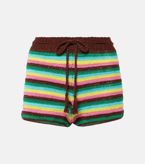 Anna Kosturova Striped Crochet Cotton Shorts - Green