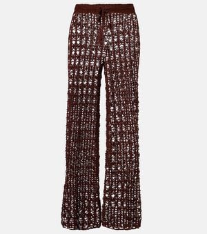 Anna Kosturova Crochet Cotton Wide-Leg Pants - Brown